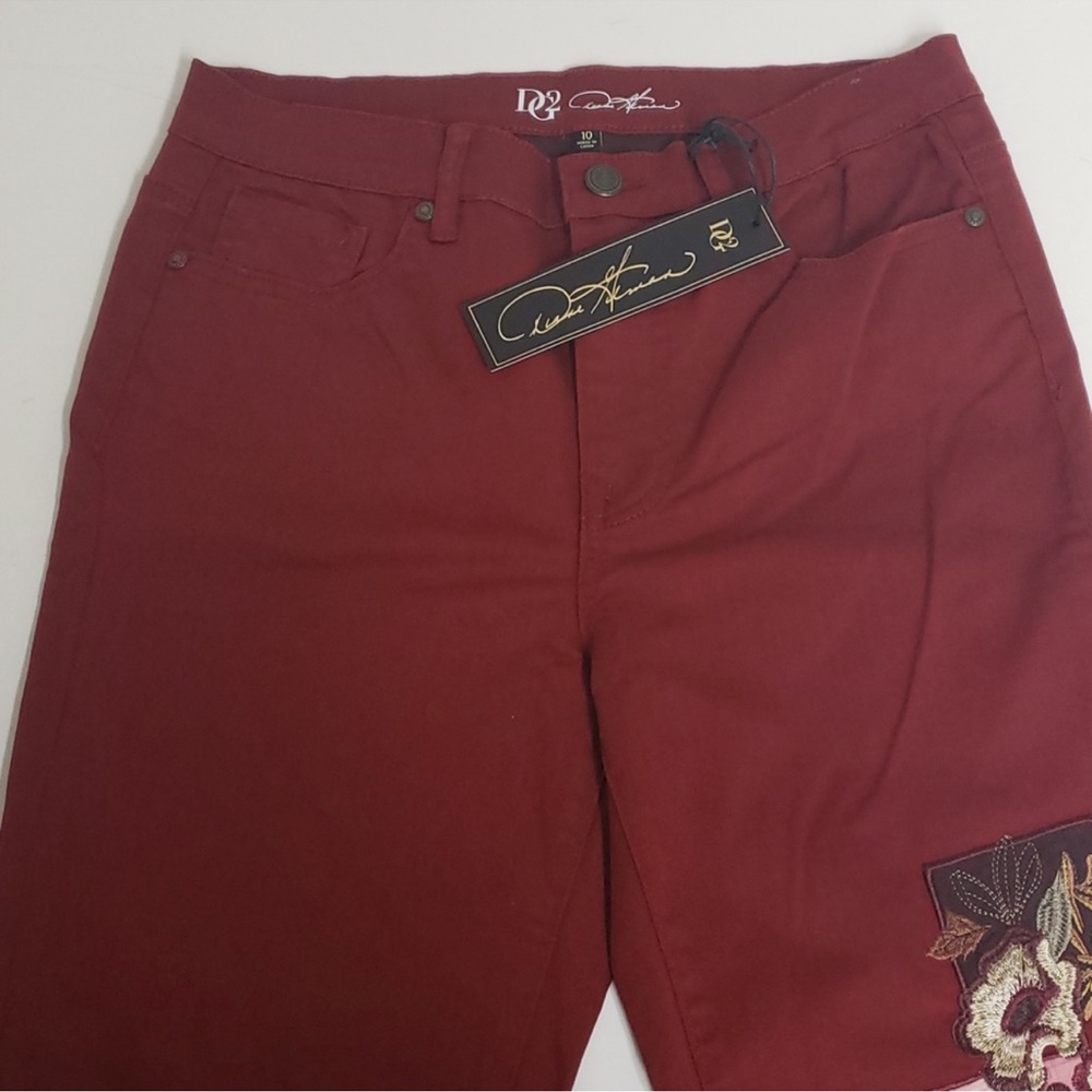 DG2 Diane Gilman Stretch Embroidered Patched Skinny Jeans Wine size 10 - Picture 2 of 6